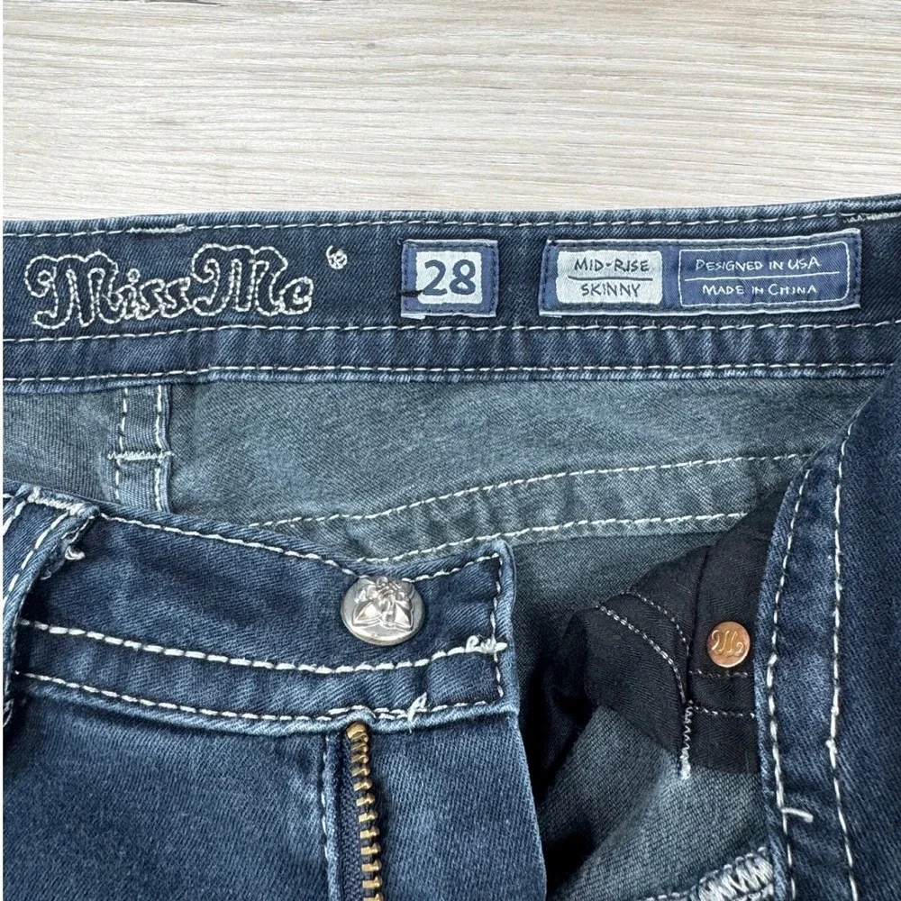 Miss Me Womens Mid Rise Skinny Jeans Dark Wash Contrast Stitch ME8060S2R Size 28